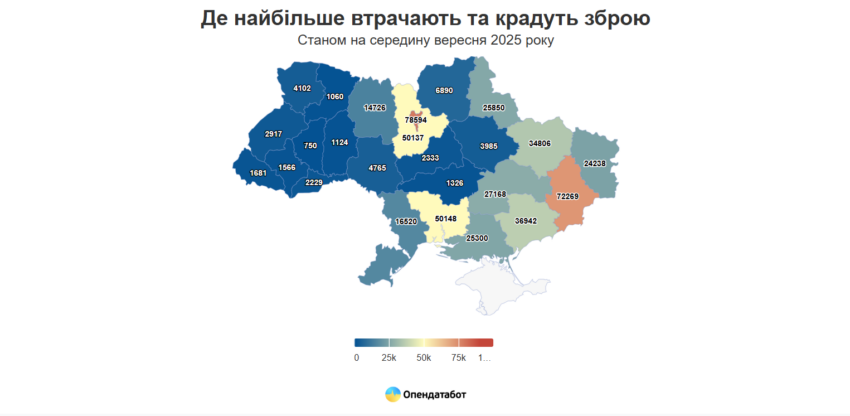 Донеччина увійшла до трійки регіонів з найбільшими втратами озброєння